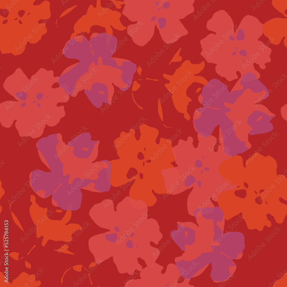 seamless plants pattern background with red abstract flowers , greeting card or fabric