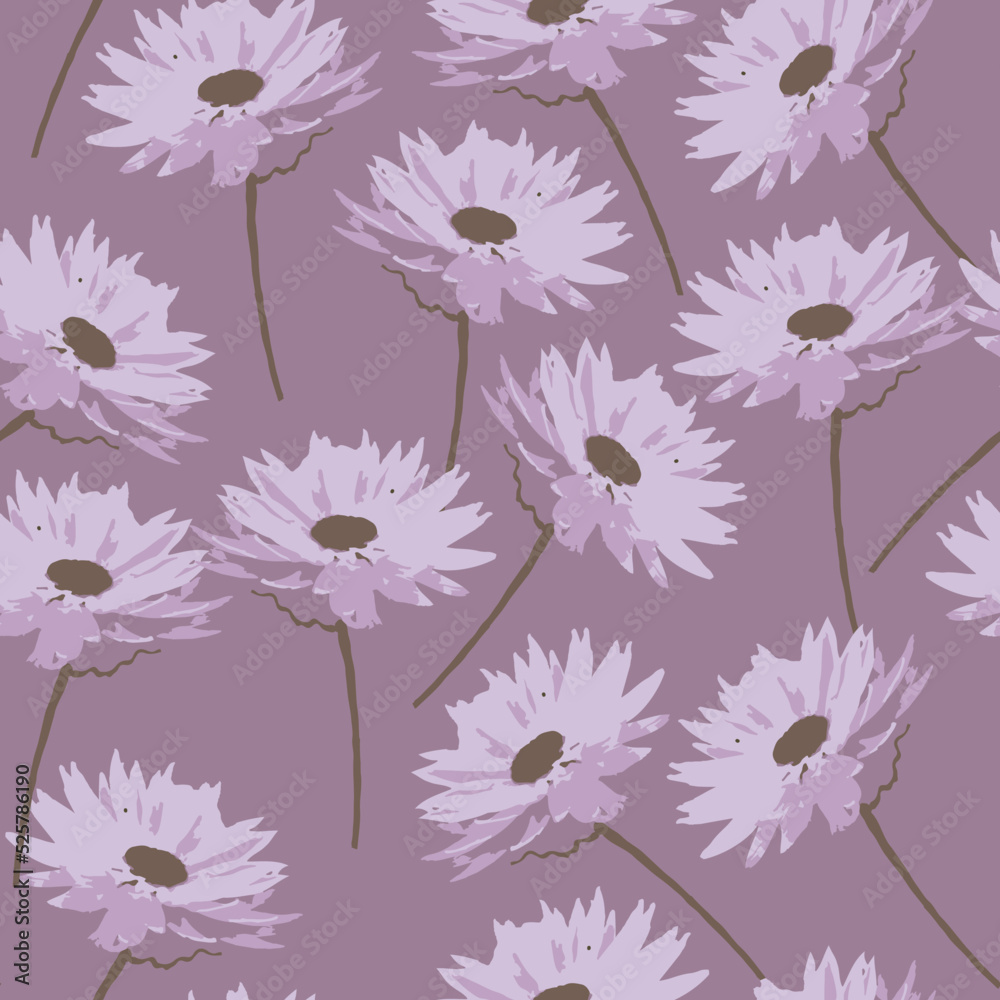 seamless plants pattern background with violet flowers , greeting card or fabric