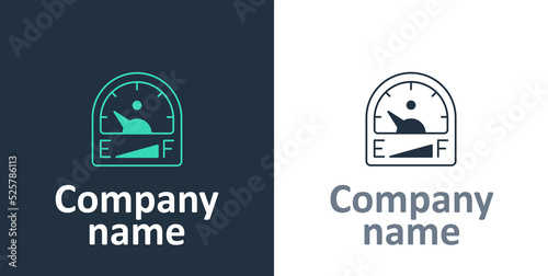 Logotype Motor gas gauge icon isolated on white background. Empty fuel meter. Full tank indication. Logo design template element. Vector