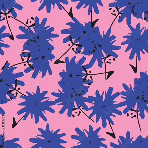 Obraz na płótnie seamless plants pattern background with pink and blue flowers , greeting card or fabric w salonie
