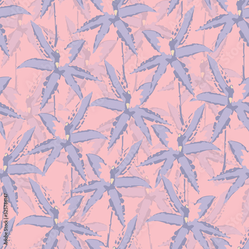 seamless plants pattern background with pink and violet hand drawn flowers , greeting card or fabric