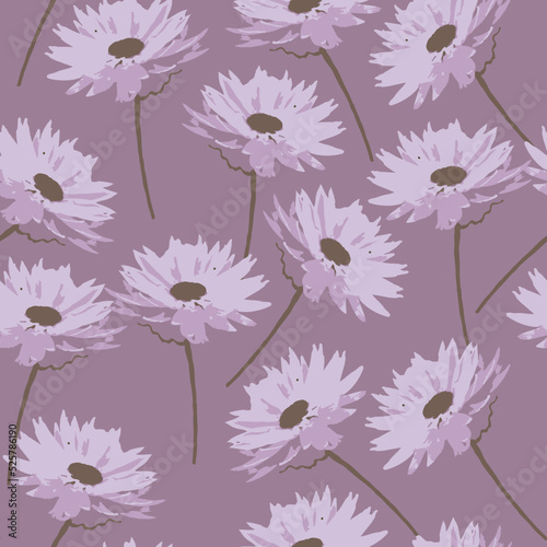 seamless plants pattern background with violet flowers , greeting card or fabric