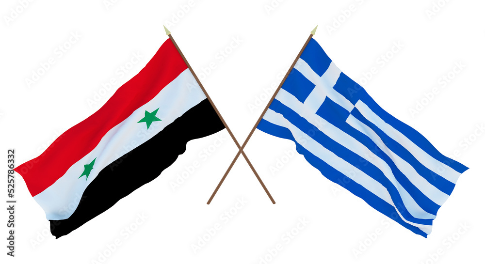 Obraz premium Background for designers, illustrators. National Independence Day. Flags Syria and Greece
