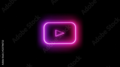 neon glowing youtube logo image on black background