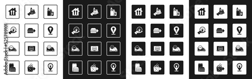 Set Online ordering and delivery, burger, Alcohol beer bar location, Fast by car and icon. Vector