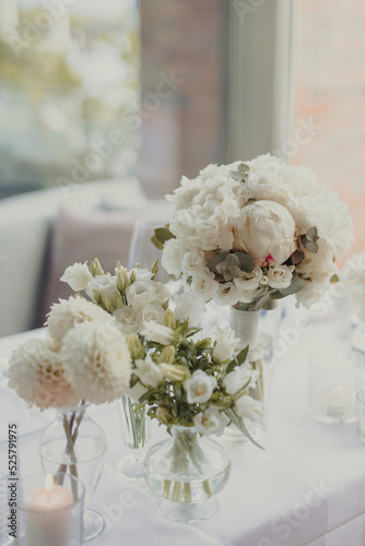 wedding bouquet of white roses and flowers
