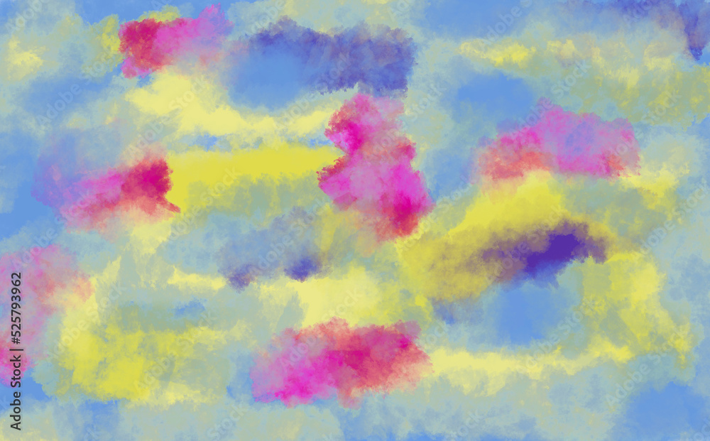 Multicolored : pink, blue yellow Watercolor texture and creative liquid paint gradients