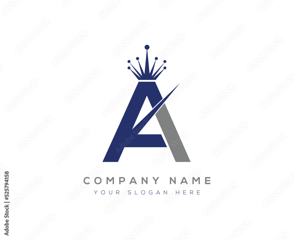 Letter A logo design with royal touch of crown. Letter A logo design with royal touch of crown.