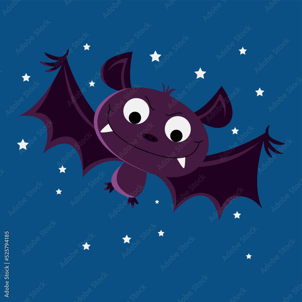 Cute vampire boy flying in the Halloween night