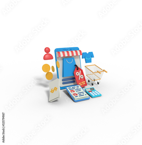 3d Illustration of online shop discount and budget