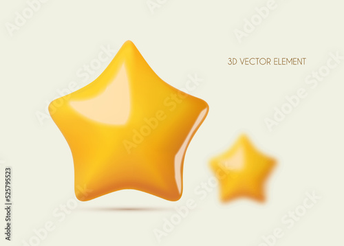 3D yellow stars set. Glossy and blur. Win  award and show design element.