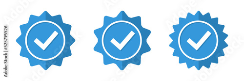 Profile verification icon. Approved check mark vector icon. Approve stamp or medal. Collection premium quality badges. Verified symbols isolated on white background. 
