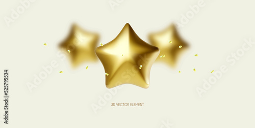 3D gold stars. Win  award and show design element.