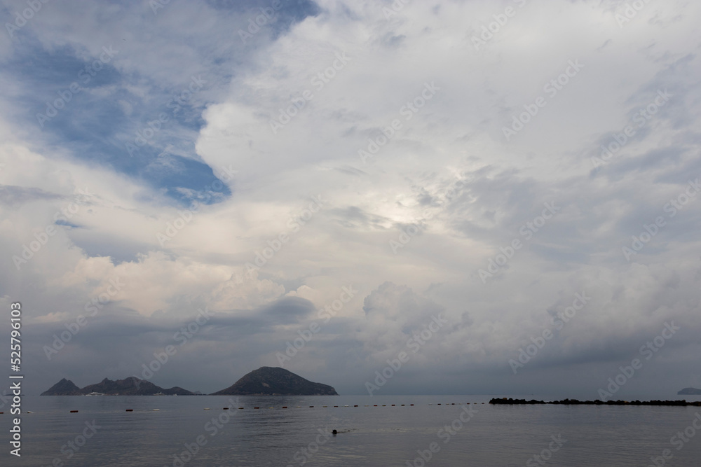Cloudy weather and islands in the morning. Turgutreis, Bodrum.