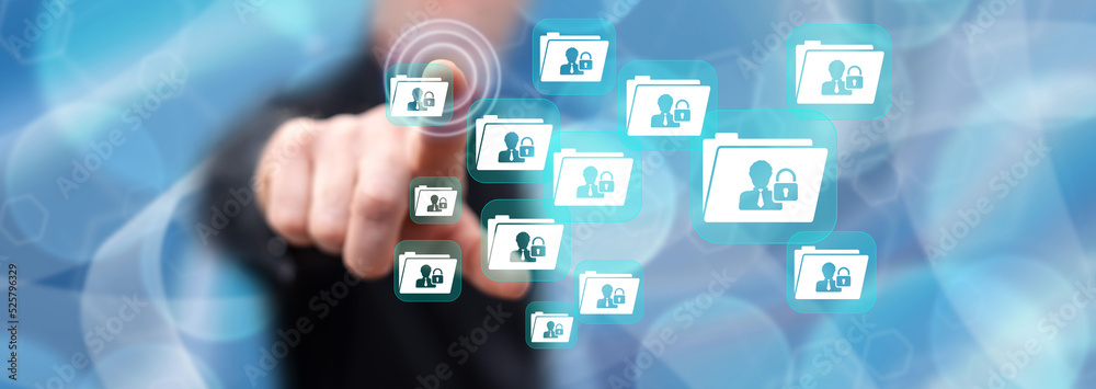 Man touching a personal data security concept Man touching a personal data security concept