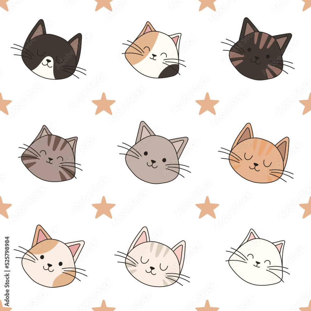 Seamless pattern hand drawn cute cats. Perfect for scrapbooking, greeting card, poster, sticker kit.