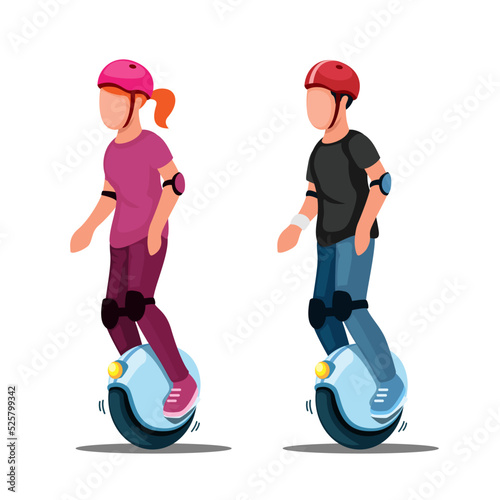 People ride electric unicycle. electric vehicle set illustration vector