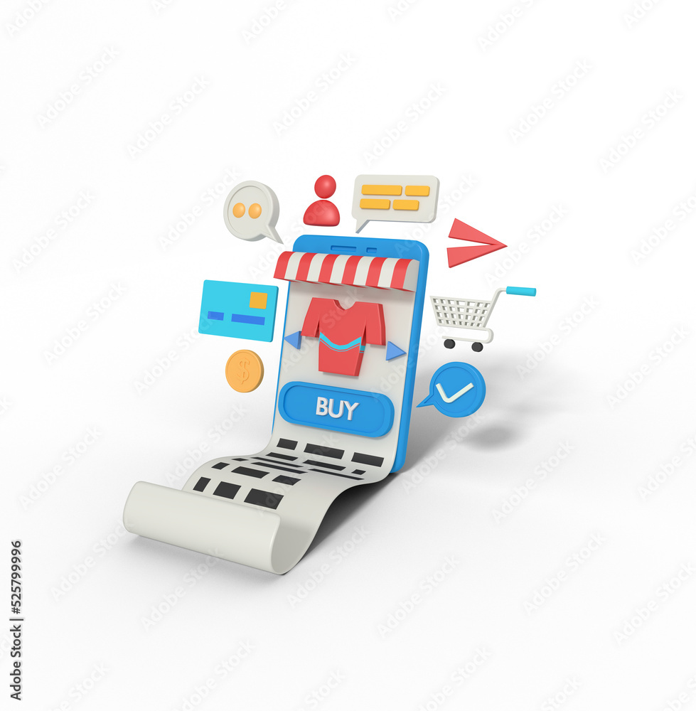 3d Illustration of online shop app on mobile