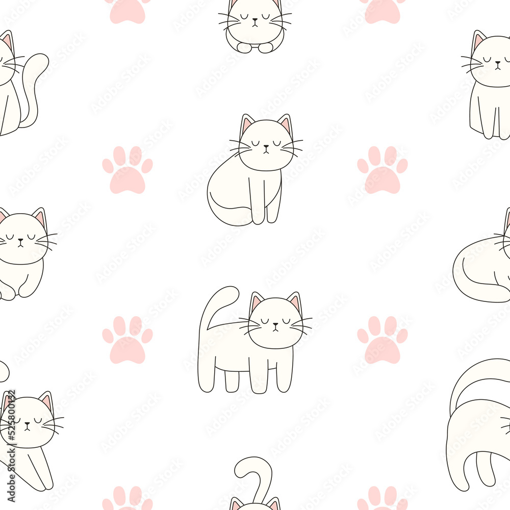 Obraz premium Seamless pattern hand drawn cute cats. Perfect for scrapbooking, greeting card, poster, sticker kit.