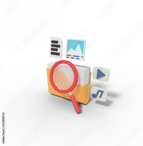 3d illustration of searching file in folder