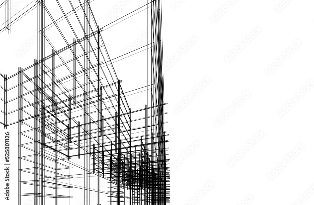 Modern building architectural drawing vector illustration Modern building architectural drawing vector illustration