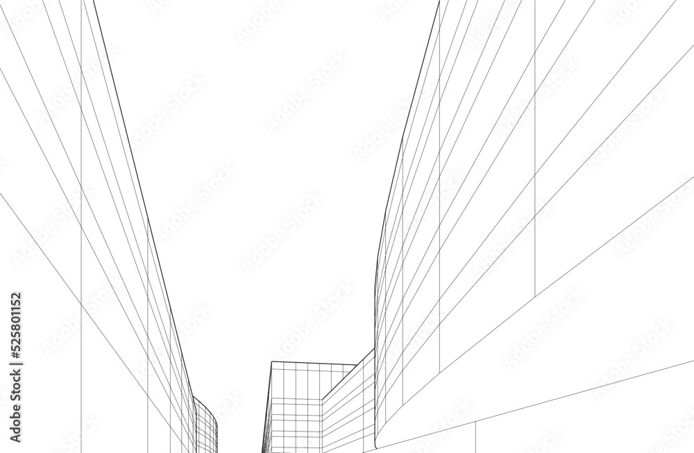 Obraz premium Modern building architectural drawing vector illustration