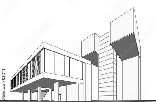 Modern building architectural drawing vector illustration