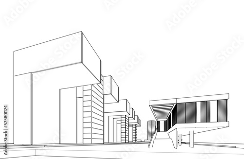 Modern building architectural drawing vector illustration