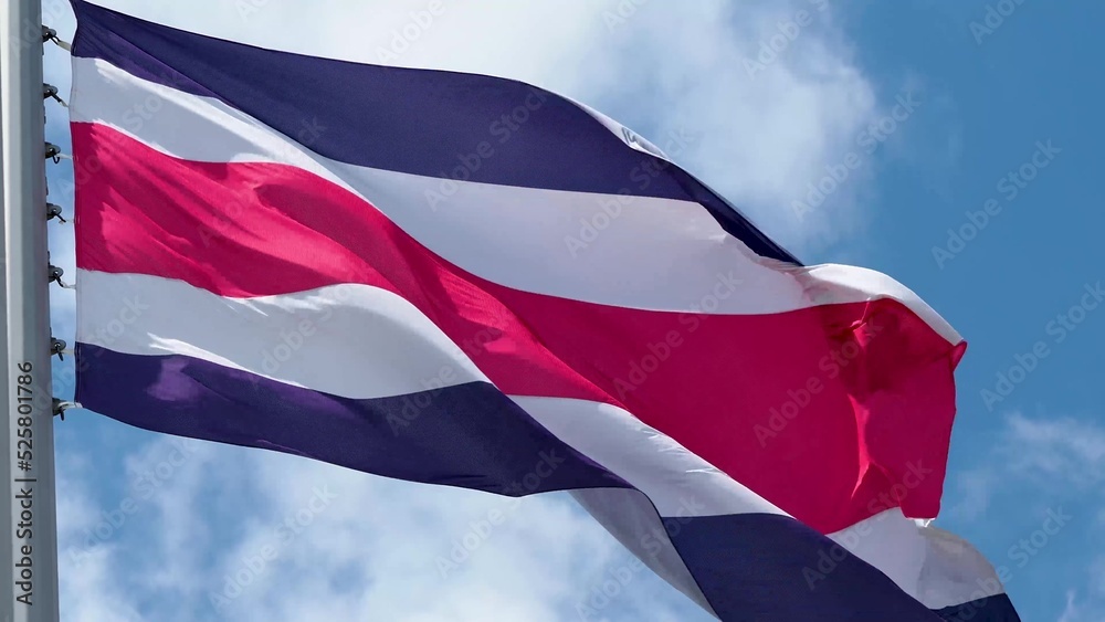 Naklejka premium Costa Rica, flag is fluttering in the wind photo on the background of the sky, outdoors. National flag