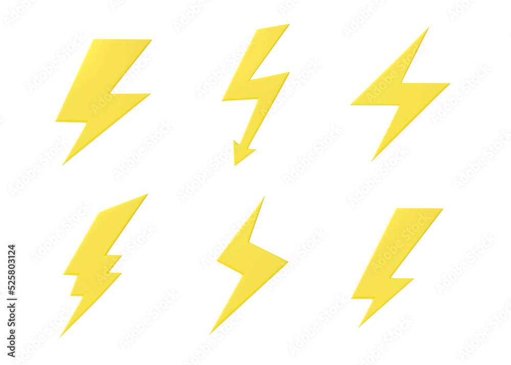 Lightning 3d icon set render - thunder power, energy quick bolt and electric flash. Fast thunderbolt cartoon symbol Lightning 3d icon set render - thunder power, energy quick bolt and electric flash. Fast thunderbolt cartoon symbol