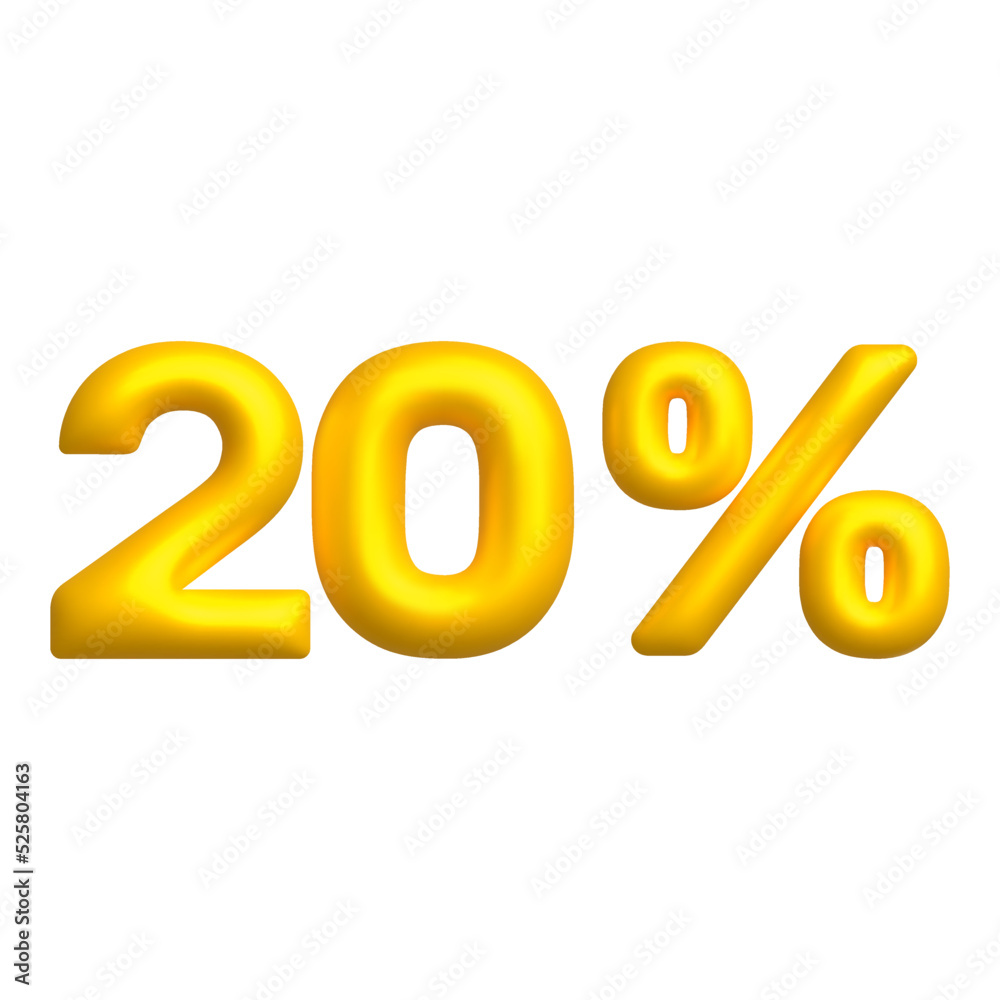 Sale 3D icon. Golden glossy 20 percent discount vector sign. 3d vector realistic design element. Sale 3D icon. Golden glossy 20 percent discount vector sign. 3d vector realistic design element.