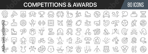 Competitions and award line icons collection. Big UI icon set in a flat design. Thin outline icons pack. Vector illustration EPS10