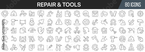 Repair and tools line icons collection. Big UI icon set in a flat design. Thin outline icons pack. Vector illustration EPS10