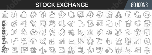 Stock exchange line icons collection. Big UI icon set in a flat design. Thin outline icons pack. Vector illustration EPS10