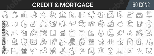 Credit and mortgage line icons collection. Big UI icon set in a flat design. Thin outline icons pack. Vector illustration EPS10