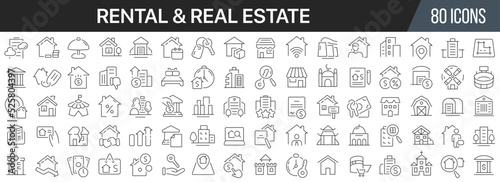 Rental and real estate line icons collection. Big UI icon set in a flat design. Thin outline icons pack. Vector illustration EPS10