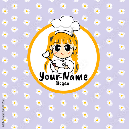 vector cute chef with cooking equipment logo illustration