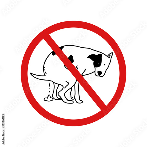 No pooping dog sign on white background. Attention sign. Sign forbidden.