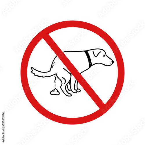 No pooping dog sign on white background. Attention sign. Sign forbidden.