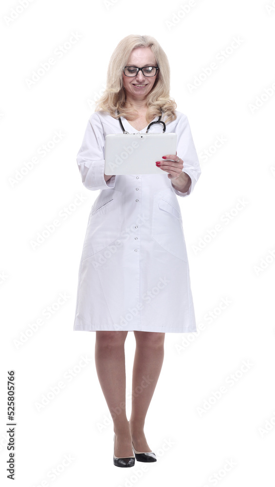 female doctor with a digital tablet. isolated on a white female doctor with a digital tablet. isolated on a white