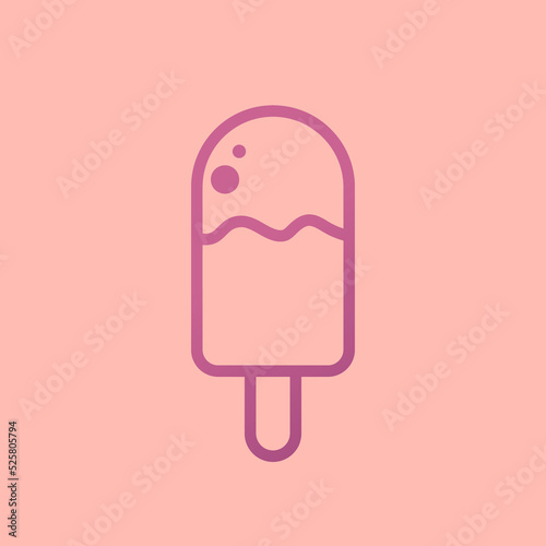 Ice pop icon vector. Chocolate popsicle on stick vector. (whole and bitten with filling) Isolated on pink background.