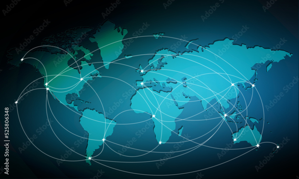 World map with destination marker dots World map with destination marker dots