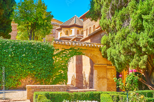 The arched gate to Nasrid Palace, Alhambra, Granada, Spain