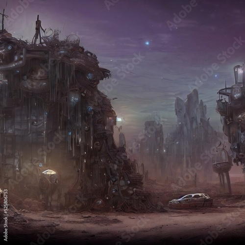 Charred, radioactive post-apocalyptic wasteland in nuclear summer - detailed digital painting sci-fi video game environment concept art 