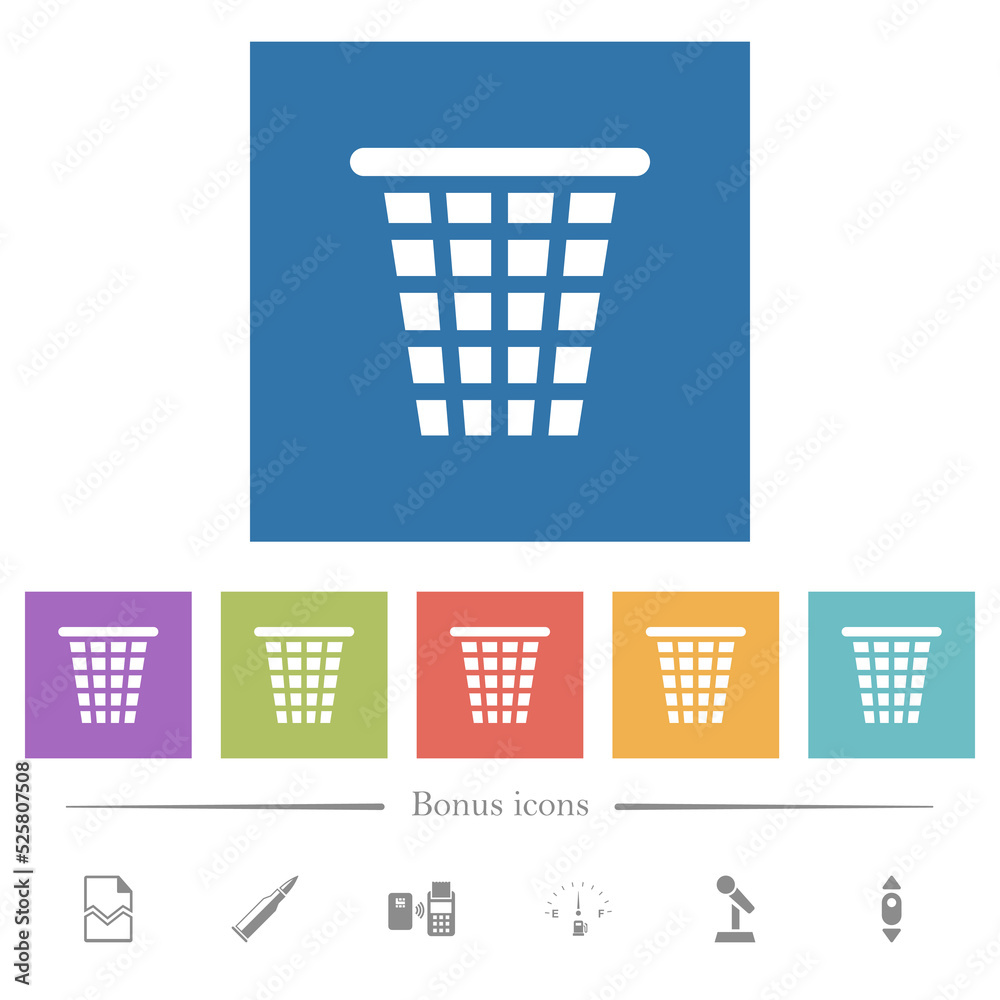 Single empty wide trash solid flat white icons in square backgrounds
