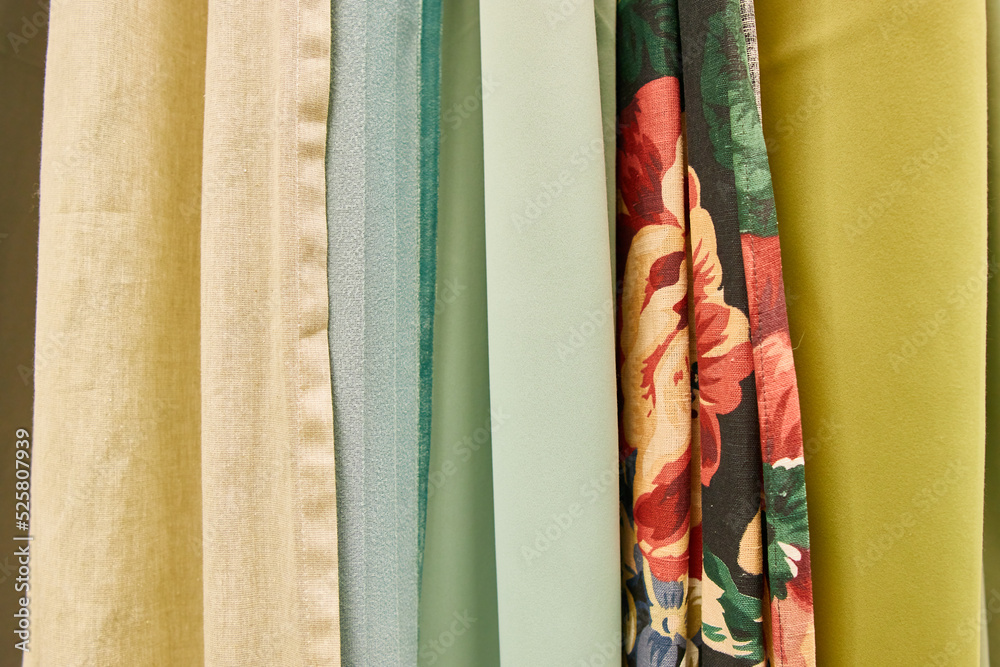 multicolored fabrics in a textile store