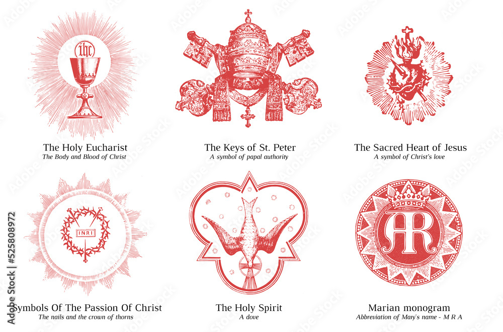 Catholic Symbols vector set, vintage engraving Stock-Illustration