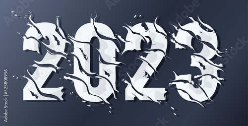 2023 New Year. Dynamic liquid paint art lettering