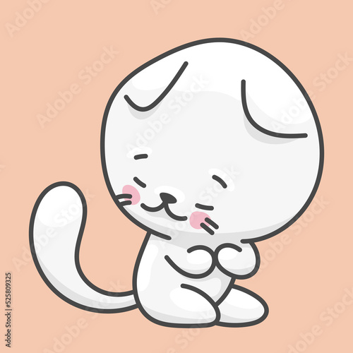 White cat, pet character. Cute drawing in kawaii style.
