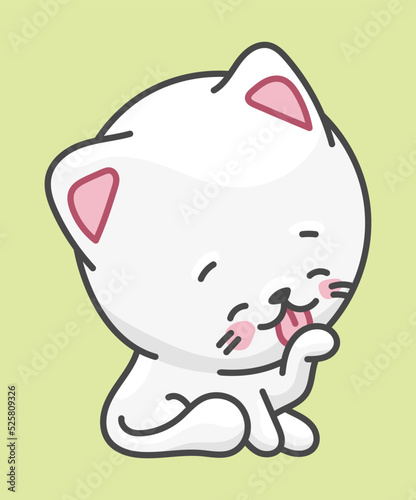 White cat, pet character. Cute drawing in kawaii style.
